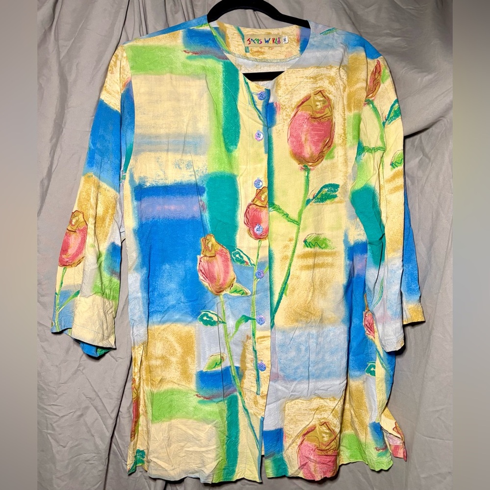 Jams World 90s Vintage Rosebud buttoned Tunic top Sz medium